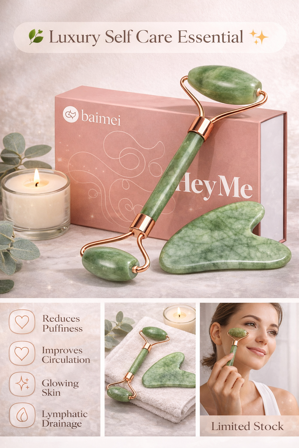 Jade Gua Sha & Facial Roller Set